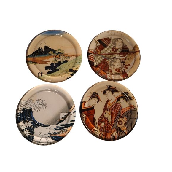 Set of 4 The Met Japanese Art Glass Coasters The Great Wave Metropolitan Museum - Picture 1 of 3